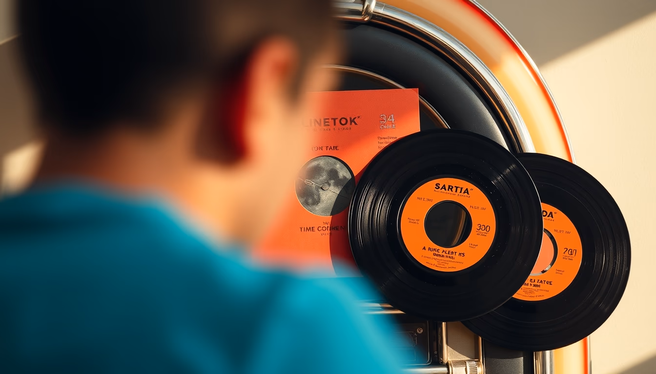 45 rpm jukebox singles in editorial style