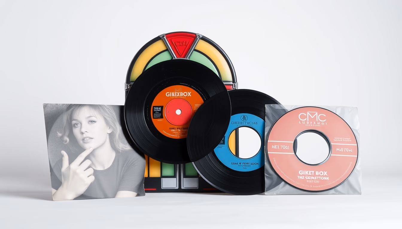 45 rpm jukebox singles in editorial style