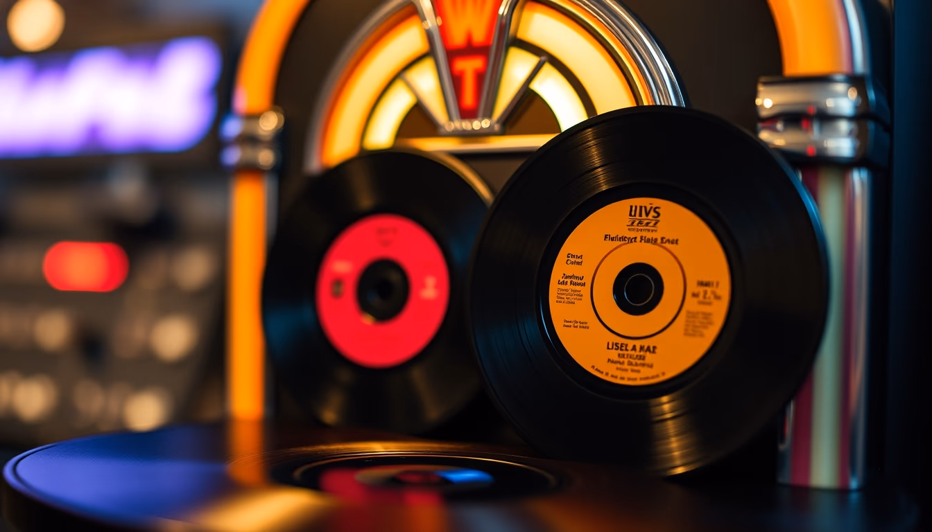 45 rpm jukebox singles in editorial style