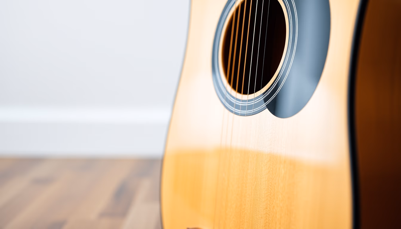 acoustic guitar stand wooden in editorial style