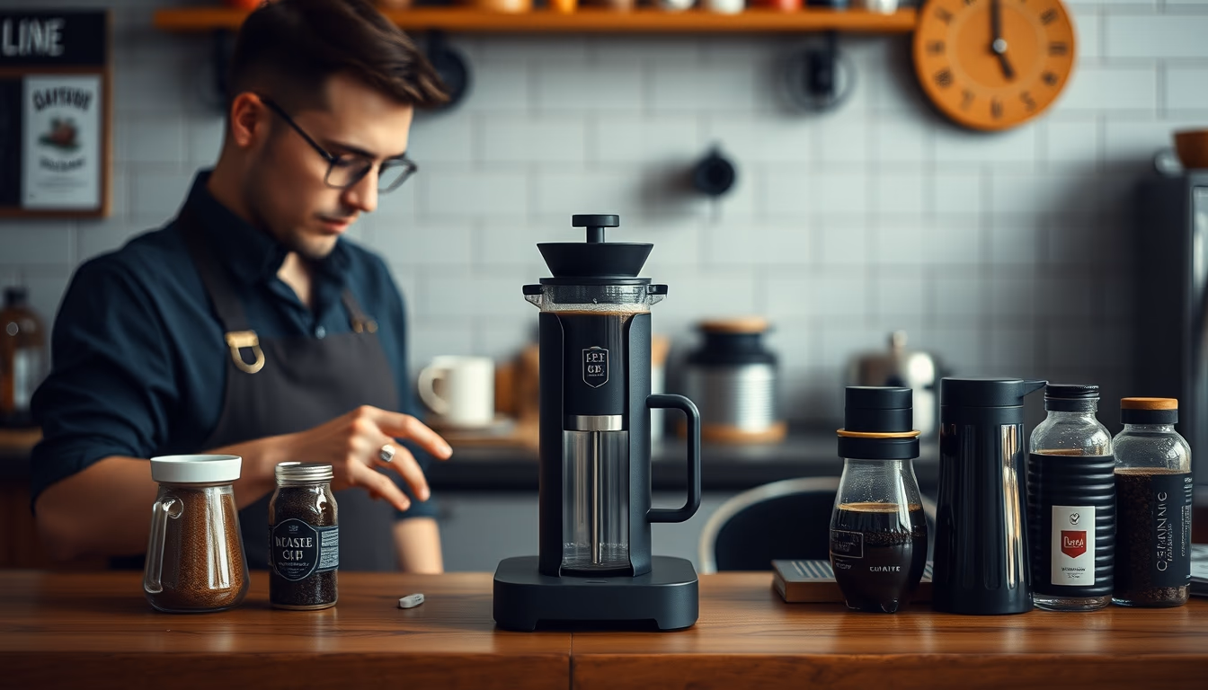 aeropress coffee station in editorial style