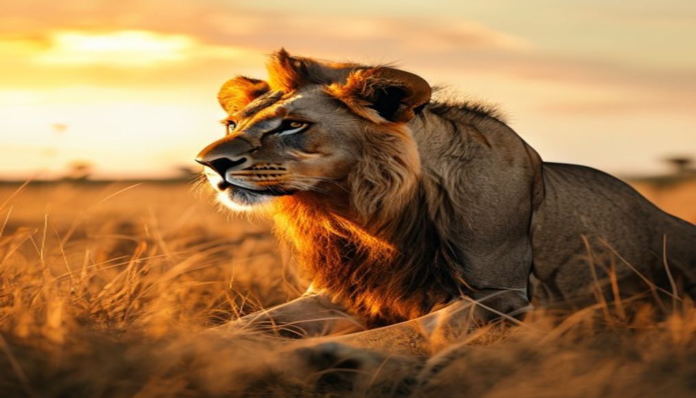 Leão africano in savanna em estilo editorial