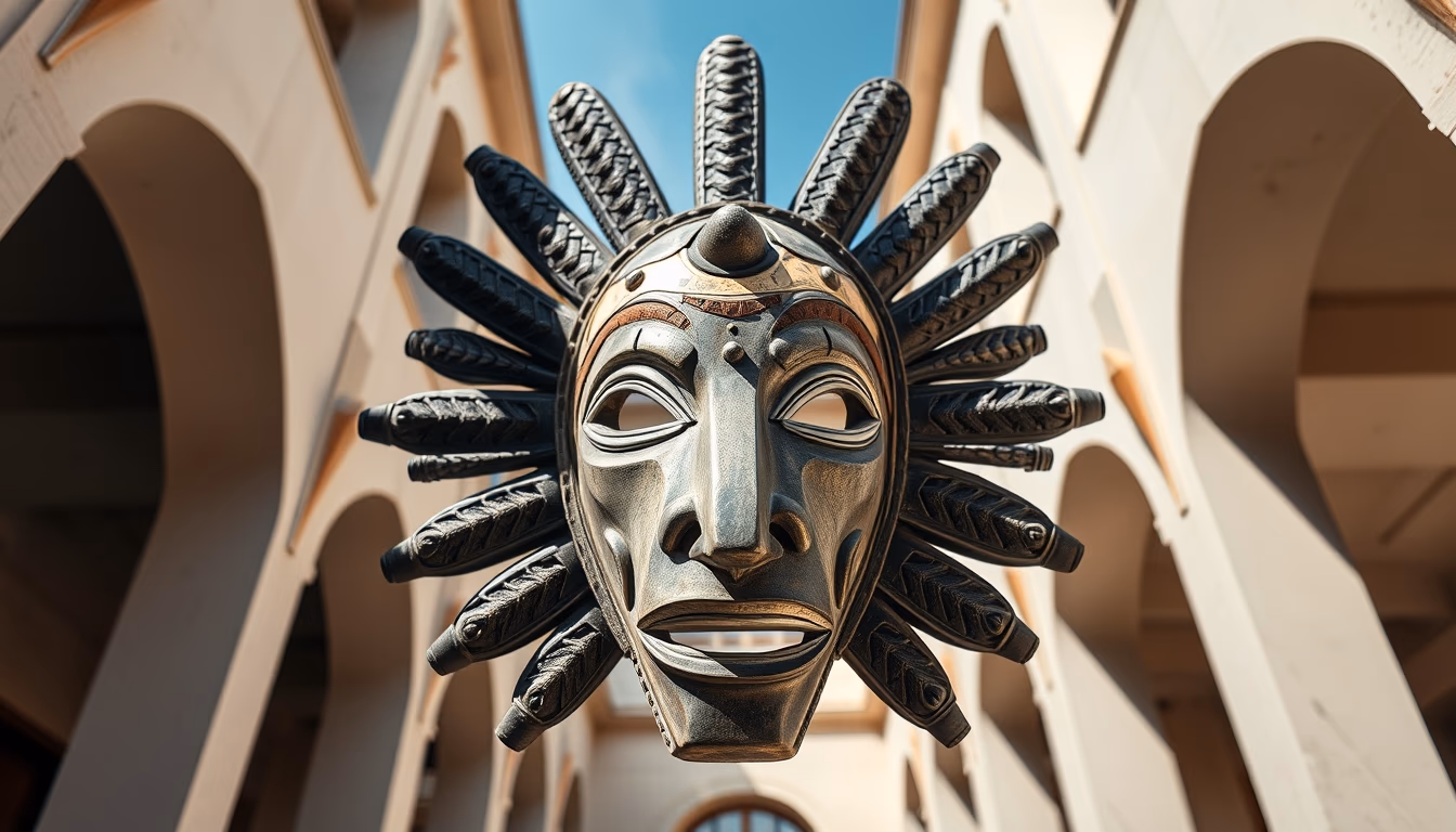 african tribal mask in editorial style