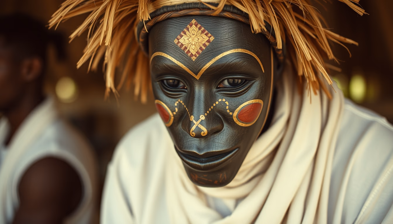 african tribal mask in editorial style