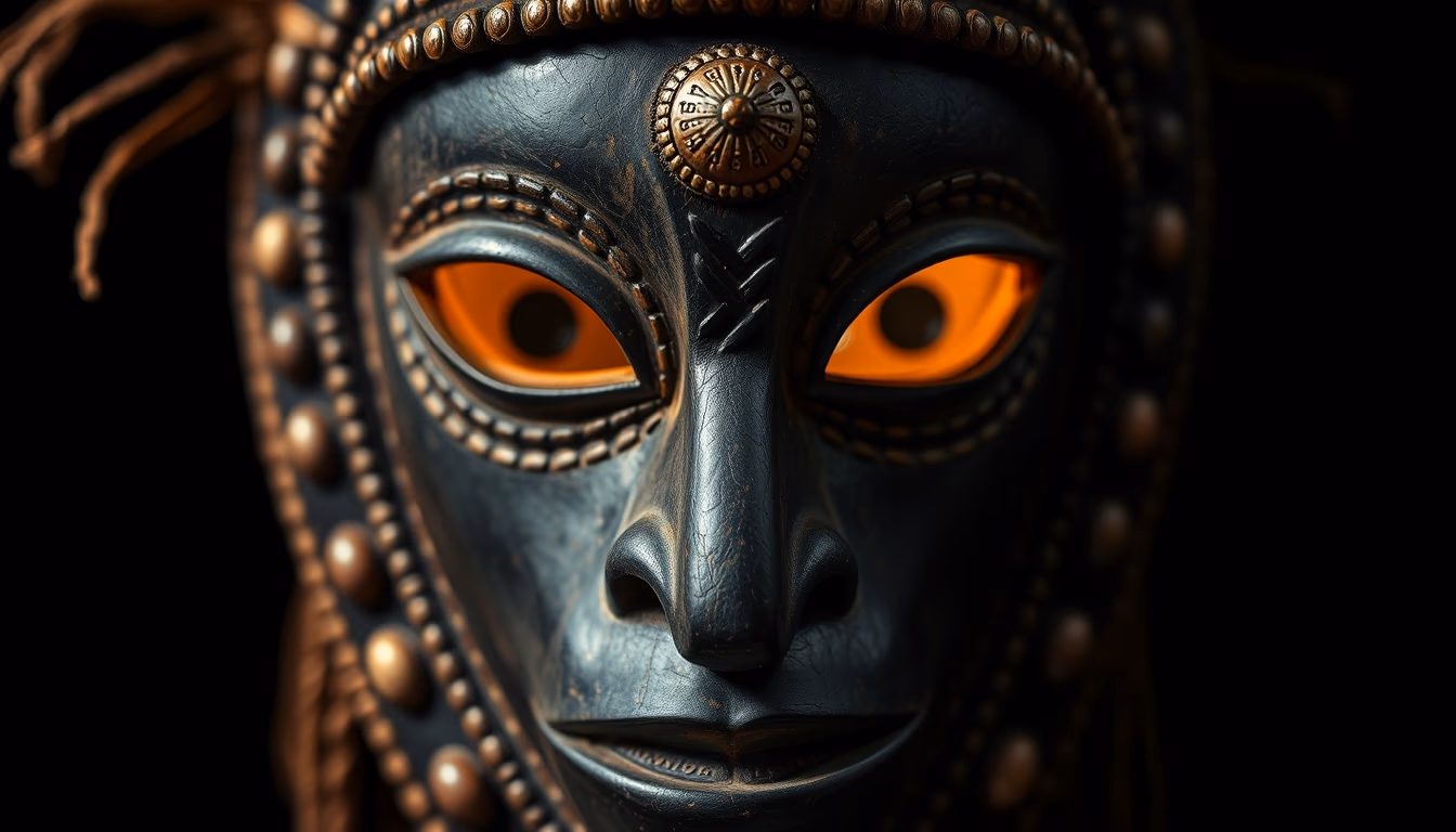 african tribal mask in editorial style