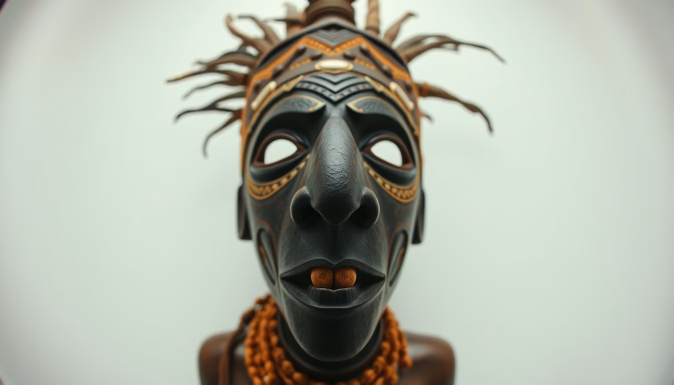 african tribal mask in editorial style