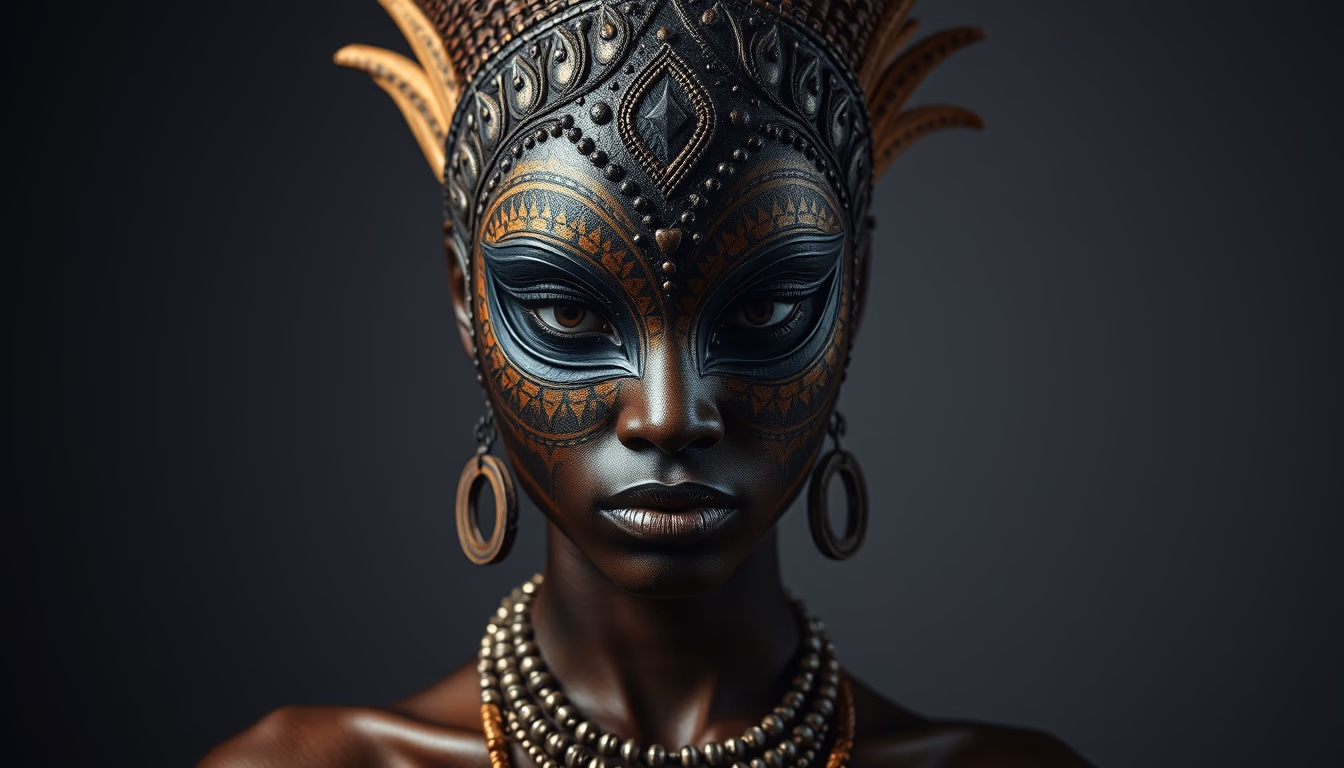 african tribal mask in editorial style
