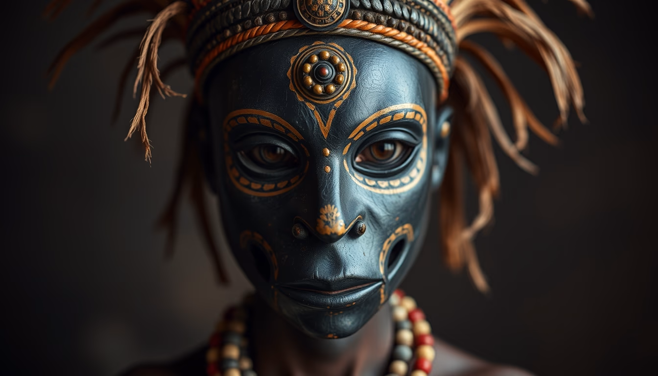 african tribal mask in editorial style