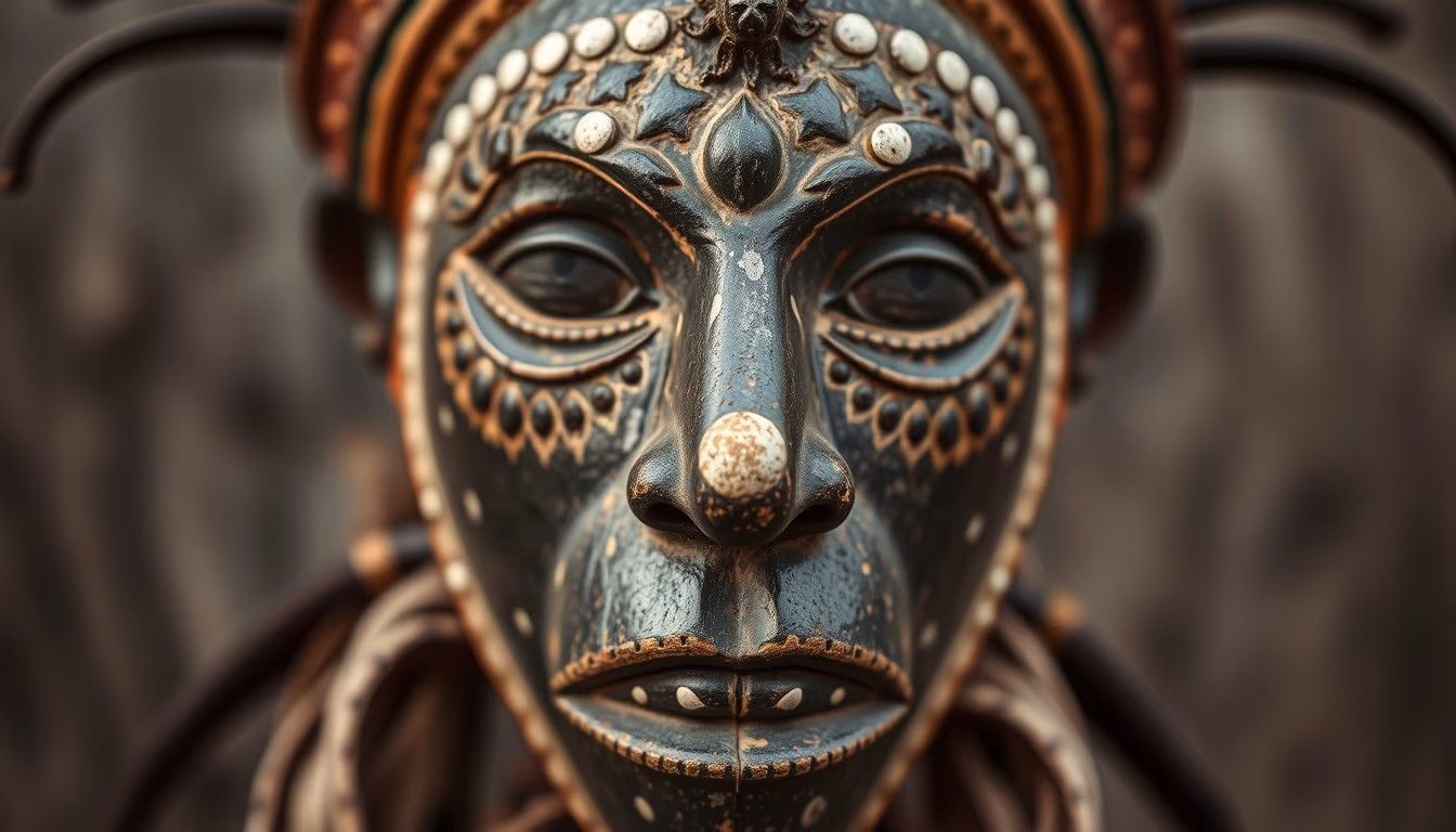 african tribal mask in editorial style