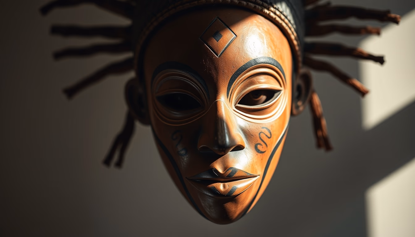 african tribal mask in editorial style