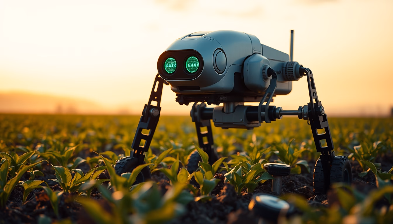 agricultural robot field in editorial style