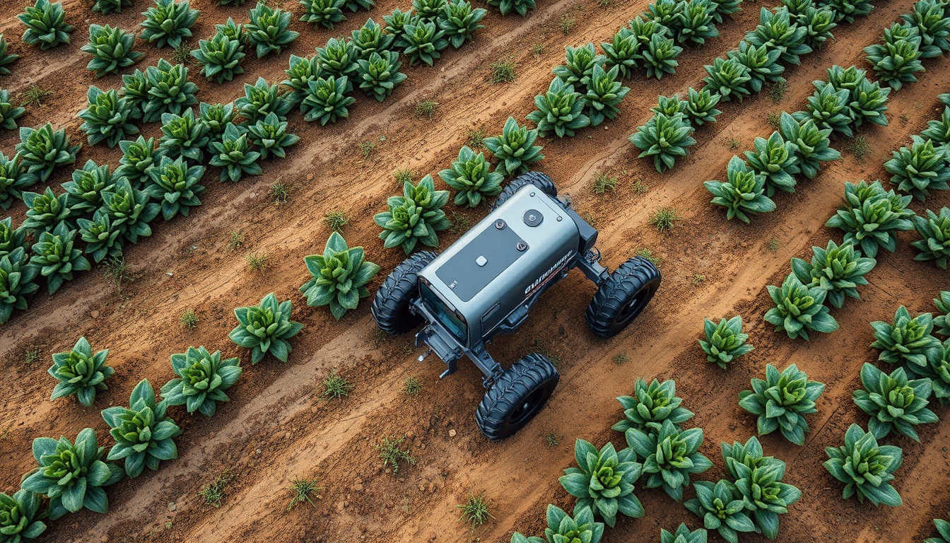 agricultural robot field in editorial style