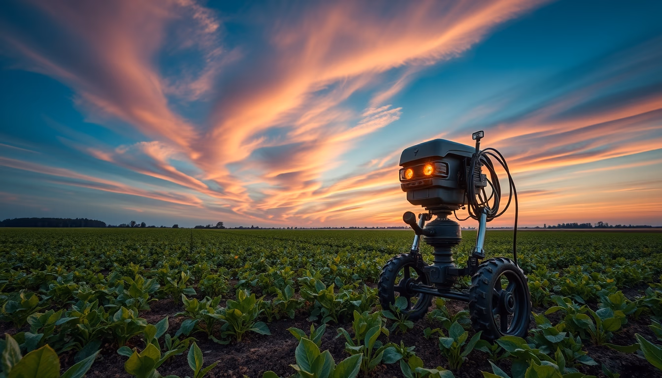 agricultural robot field in editorial style