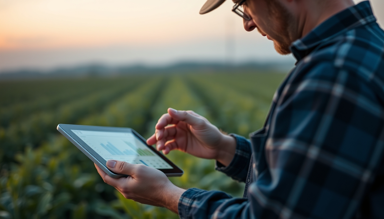 Agronomist with tablet in field analyzing crop data em estilo editorial