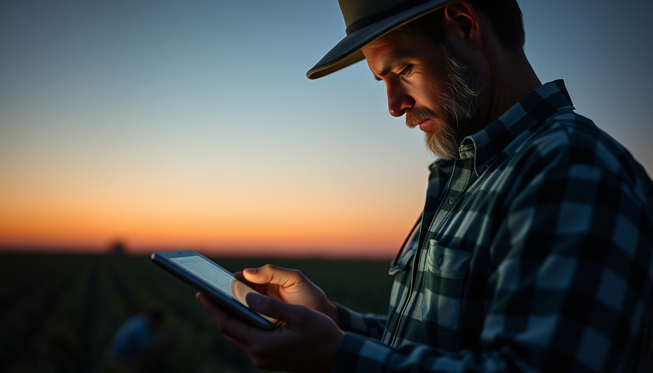 Agronomist with tablet in field analyzing crop data em estilo editorial