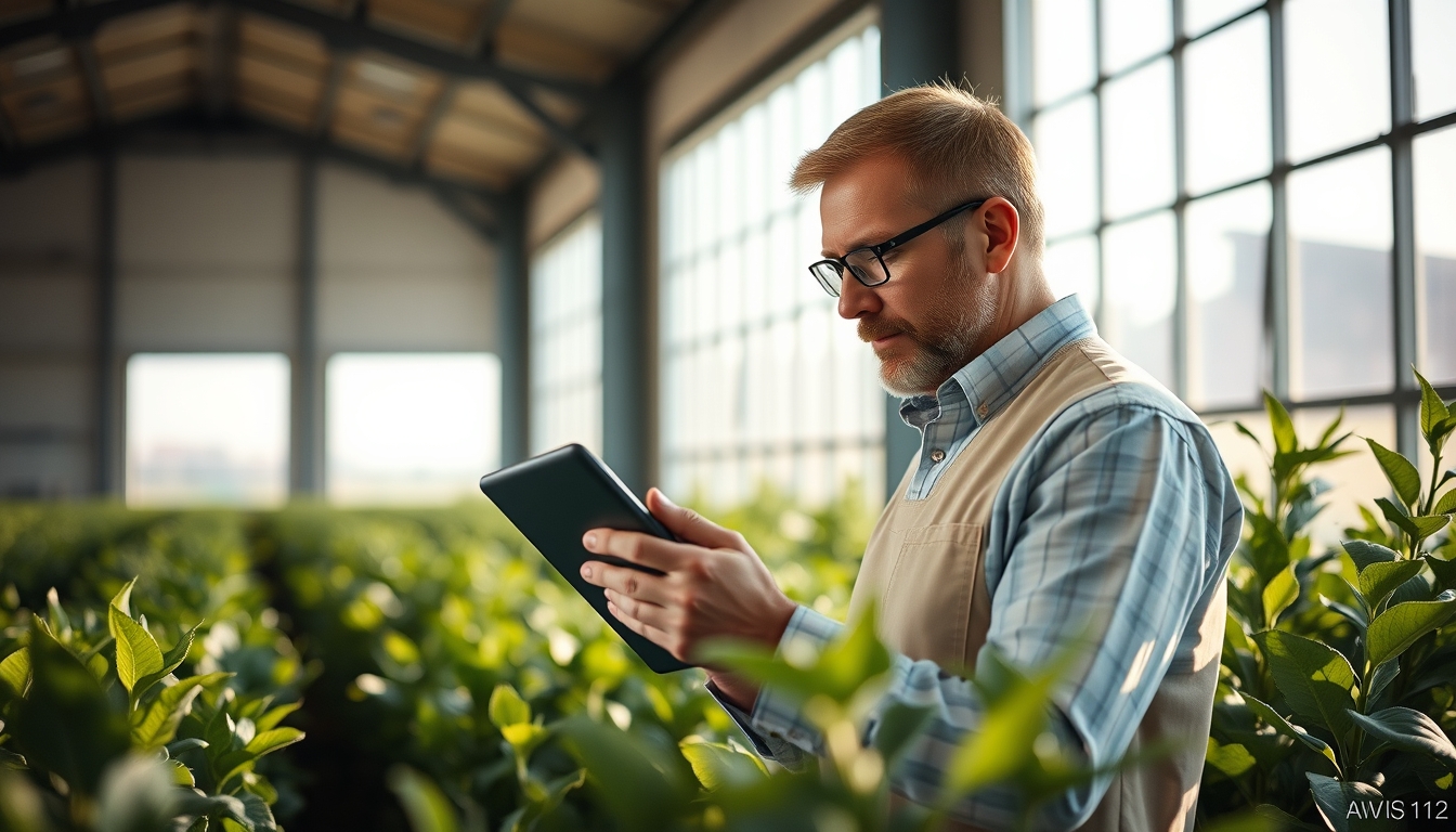 Agronomist with tablet in field analyzing crop data em estilo editorial