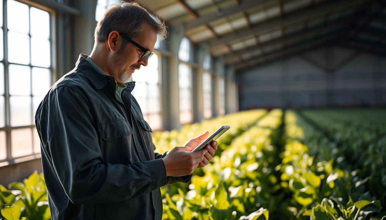 agronomist with tablet in field analyzing crop data in editorial style
