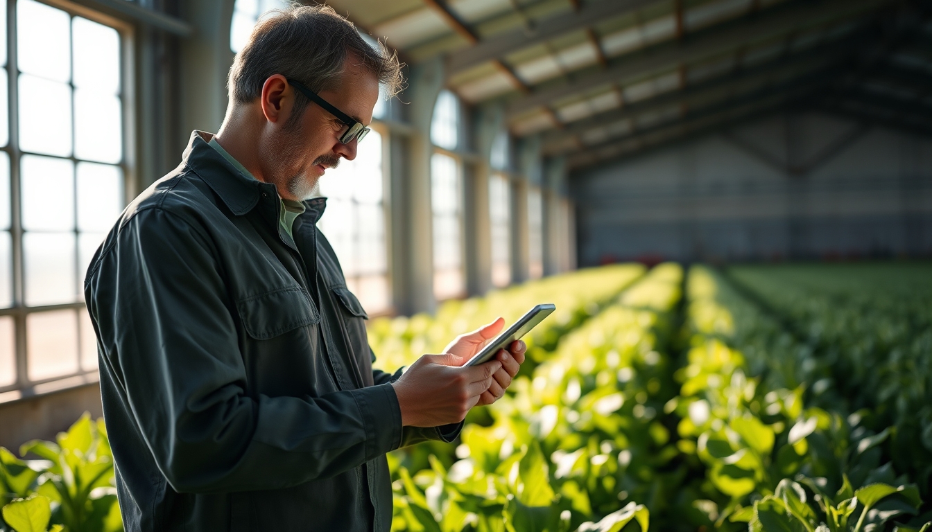 Agronomist with tablet in field analyzing crop data em estilo editorial