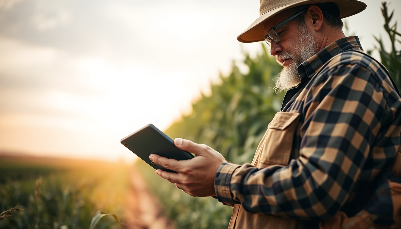 Agronomist with tablet in field analyzing crop data em estilo editorial
