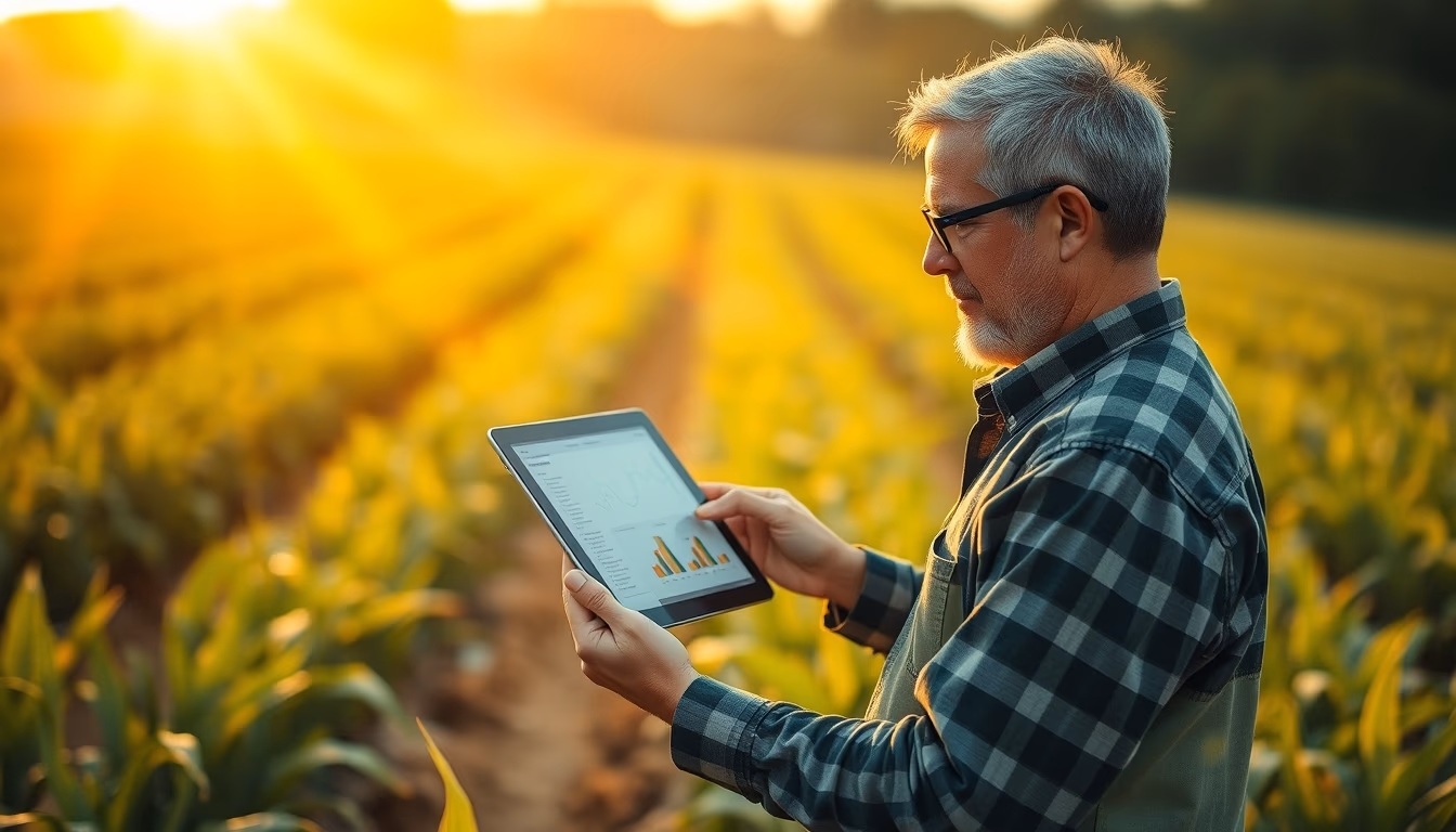 agronomist with tablet in field analyzing crop data in editorial style