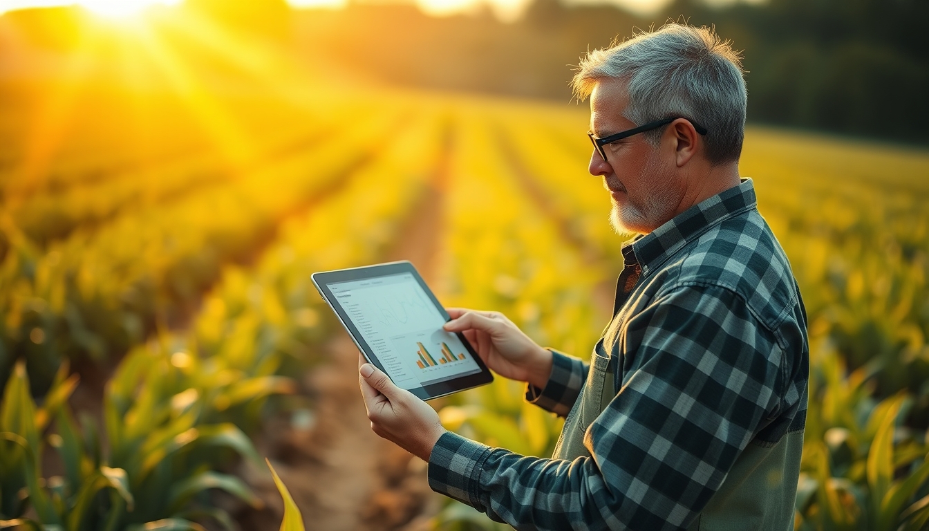 Agronomist with tablet in field analyzing crop data em estilo editorial