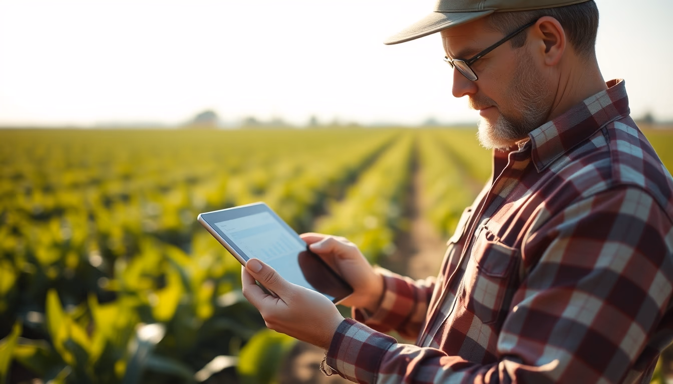 agronomist with tablet in field analyzing crop data in editorial style