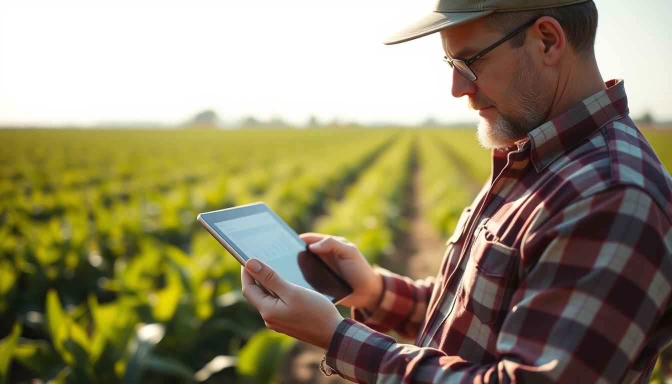 Agronomist with tablet in field analyzing crop data em estilo editorial