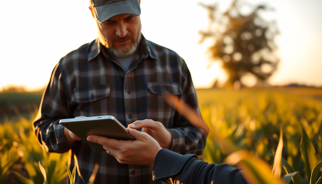 agronomist with tablet in field analyzing crop data in editorial style