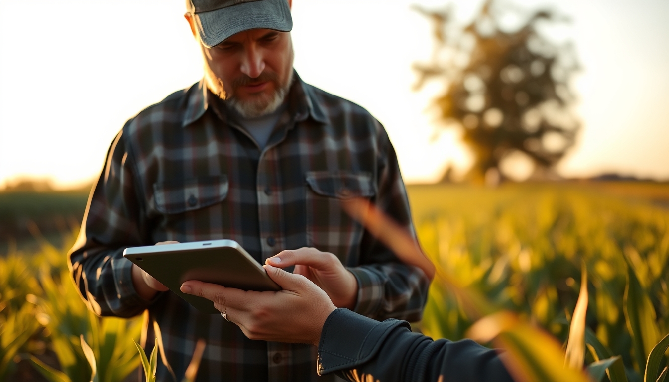 Agronomist with tablet in field analyzing crop data em estilo editorial