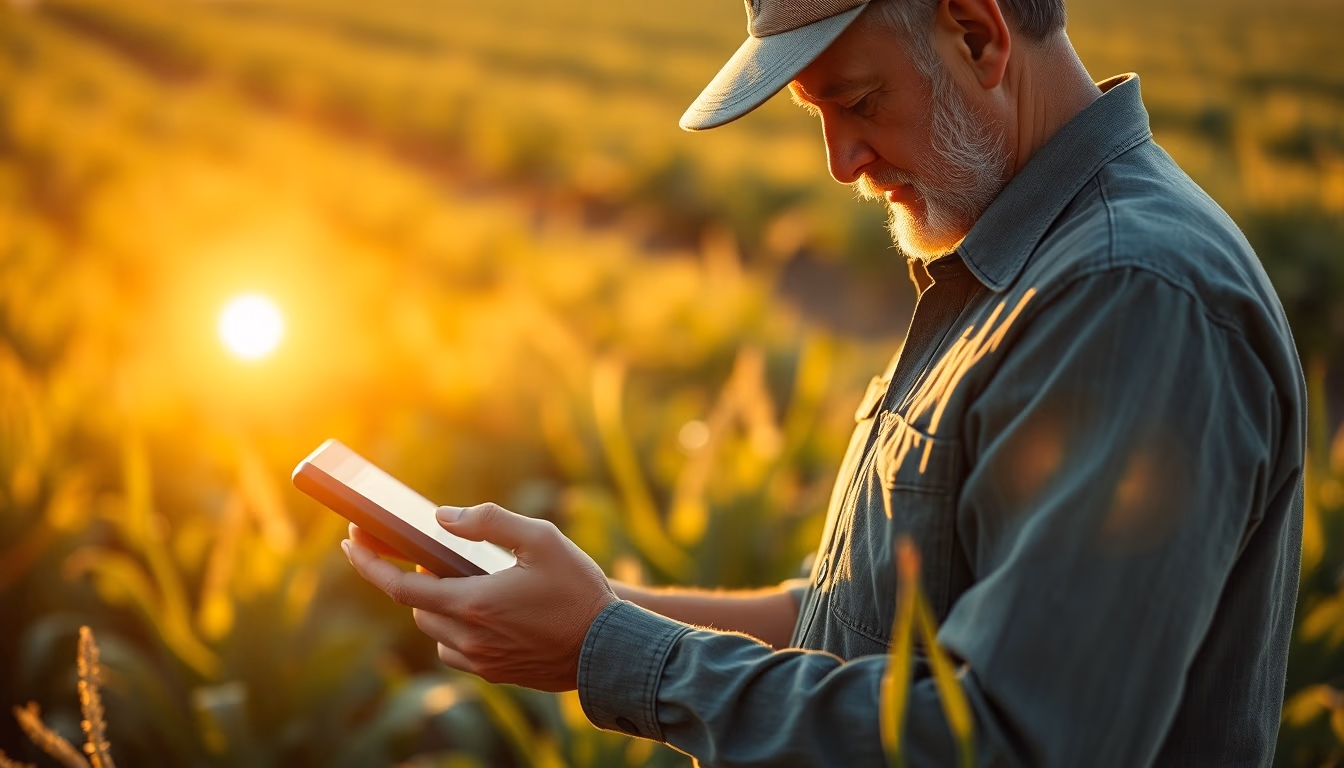 Agronomist with tablet in field analyzing crop data em estilo editorial