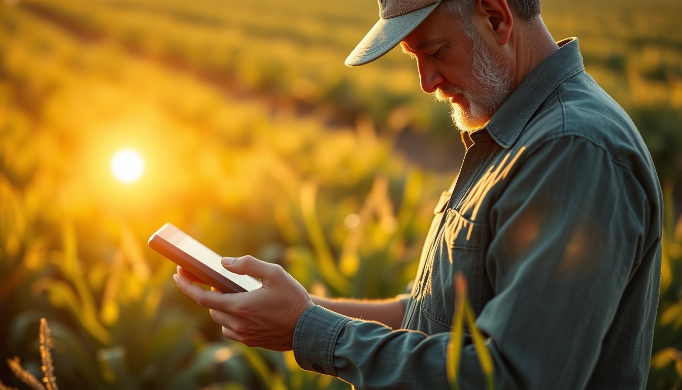 Agronomist with tablet in field analyzing crop data em estilo editorial