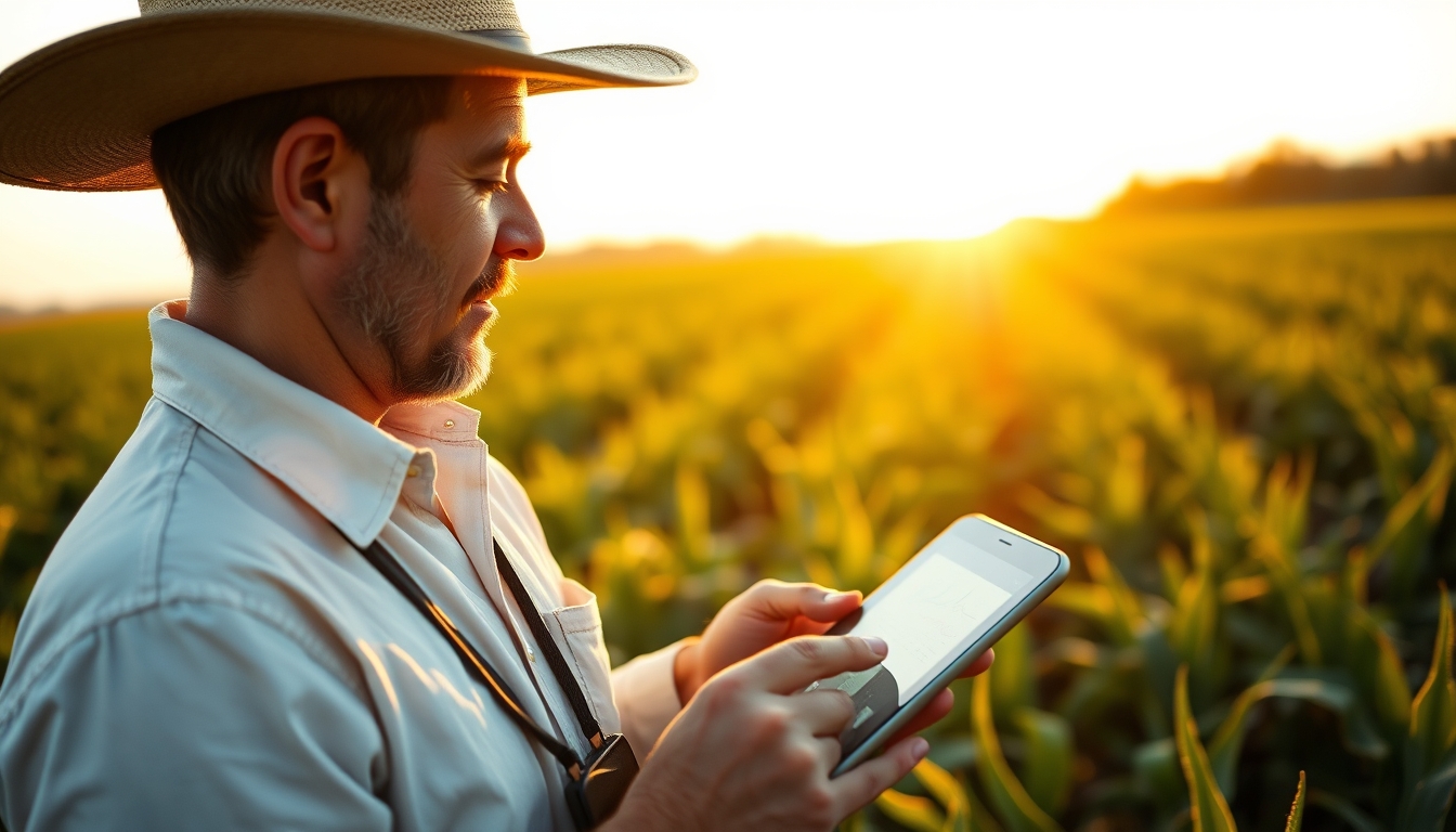 Agronomist with tablet in field analyzing crop data em estilo editorial