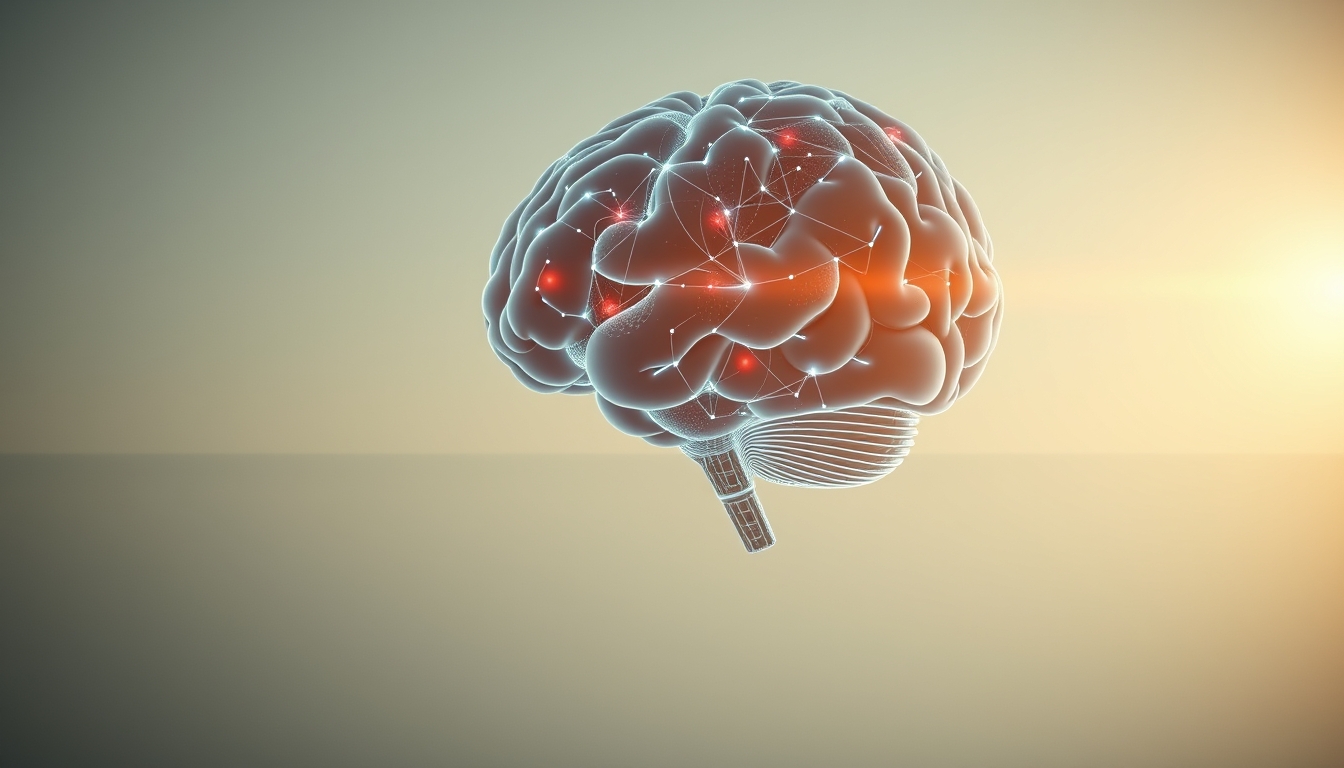 AI brain visualization holographic in editorial style