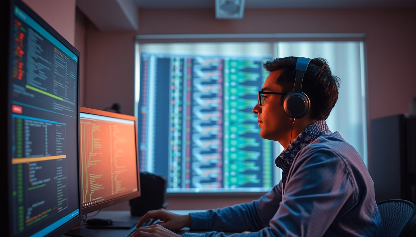 AI engineer training neural network on workstation in editorial style