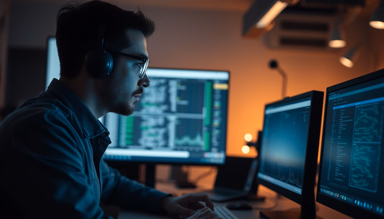 AI engineer training neural network on workstation in editorial style