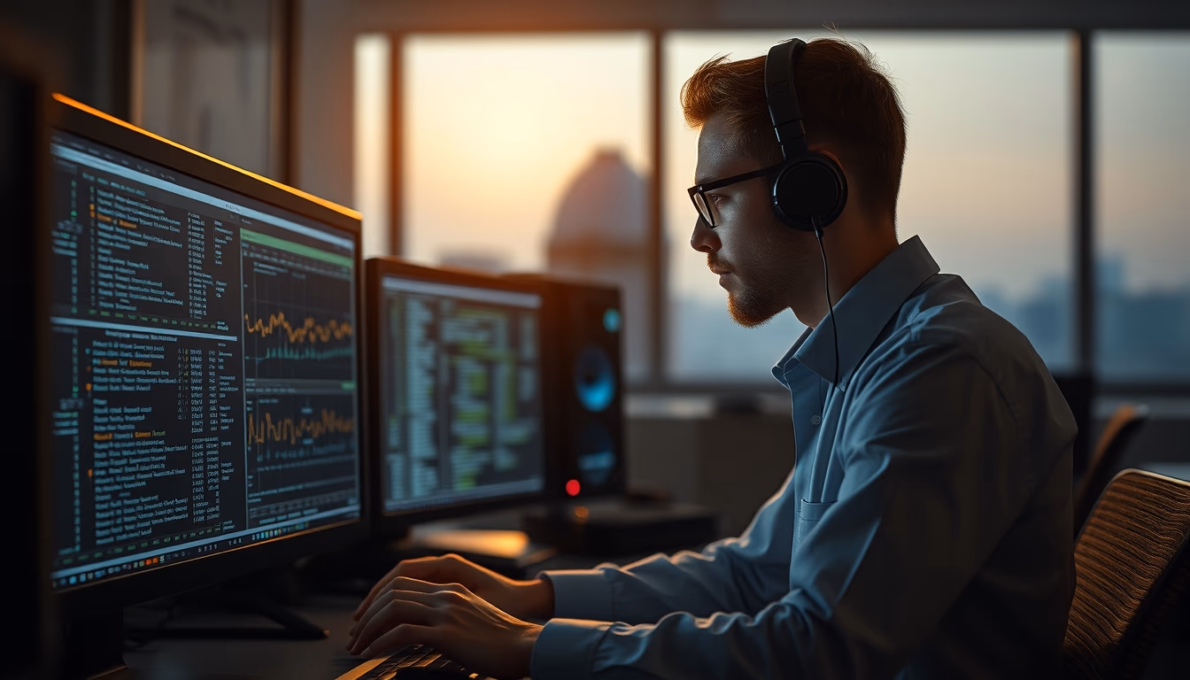 AI engineer training neural network on workstation in editorial style