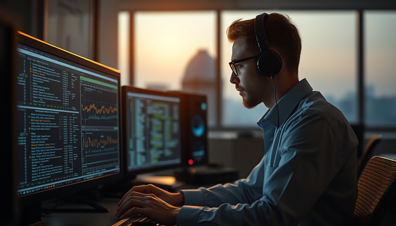AI engineer training neural network on workstation em estilo editorial