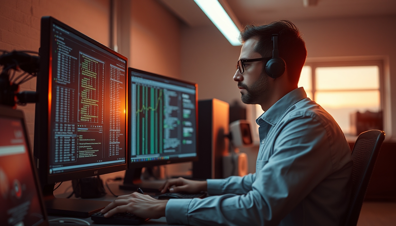 AI engineer training neural network on workstation em estilo editorial