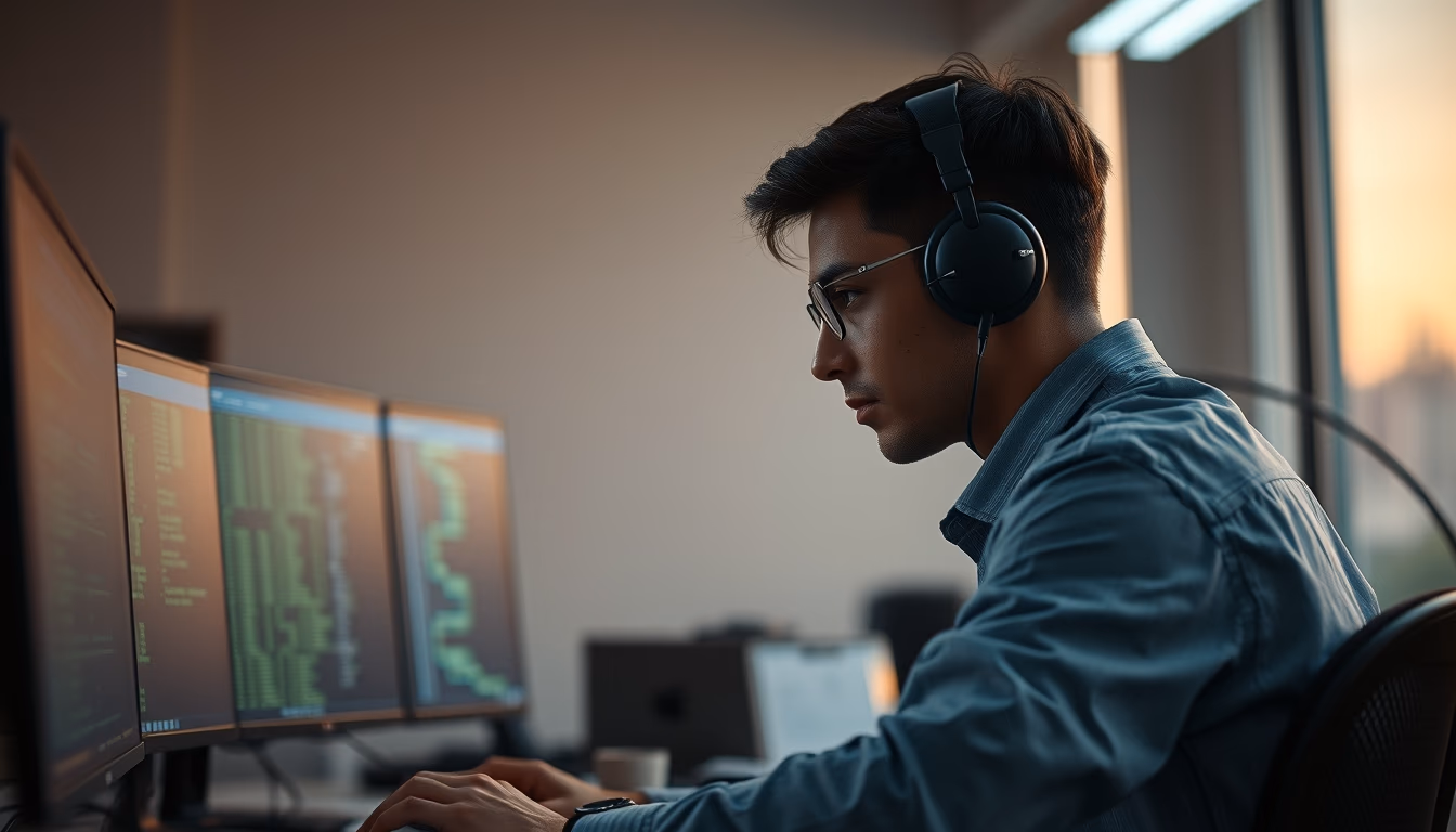 AI engineer training neural network on workstation in editorial style