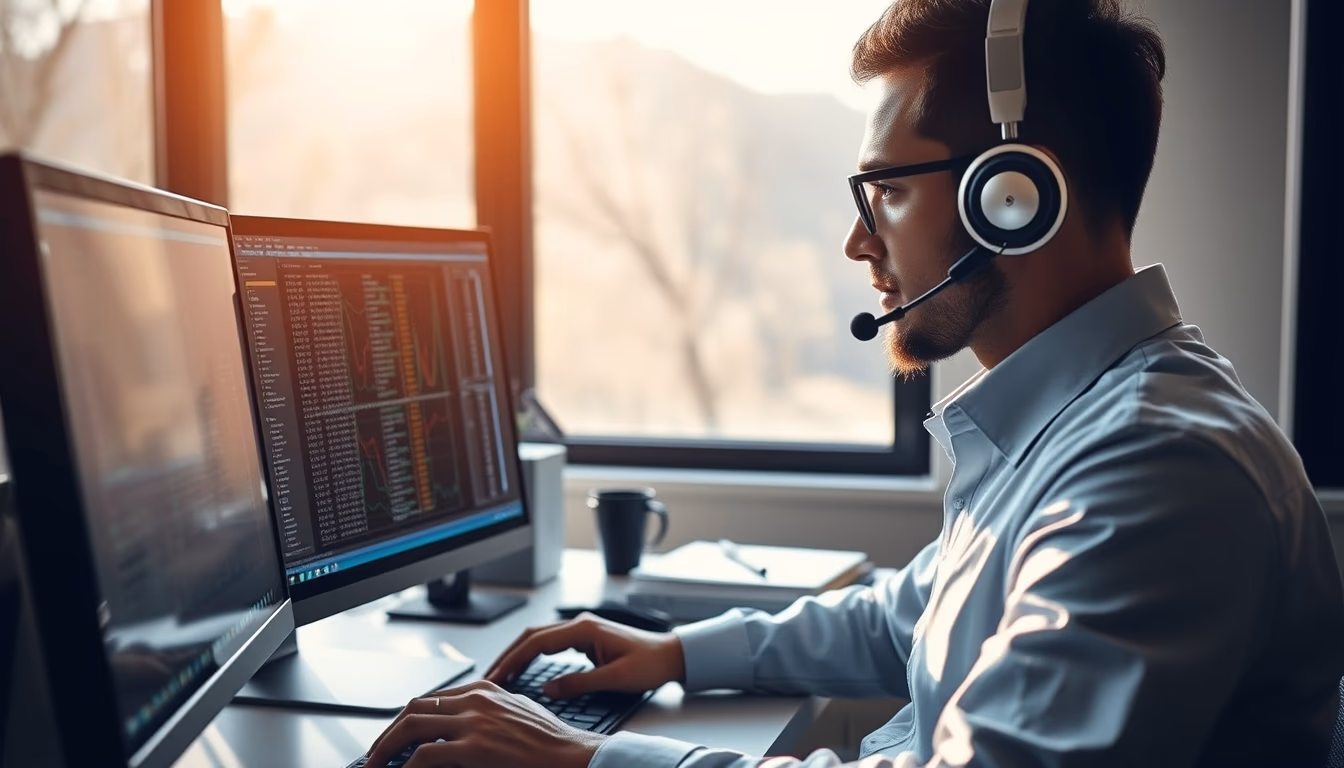 AI engineer training neural network on workstation in editorial style