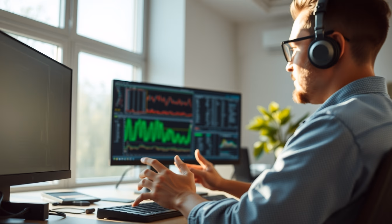 AI engineer training neural network on workstation in editorial style