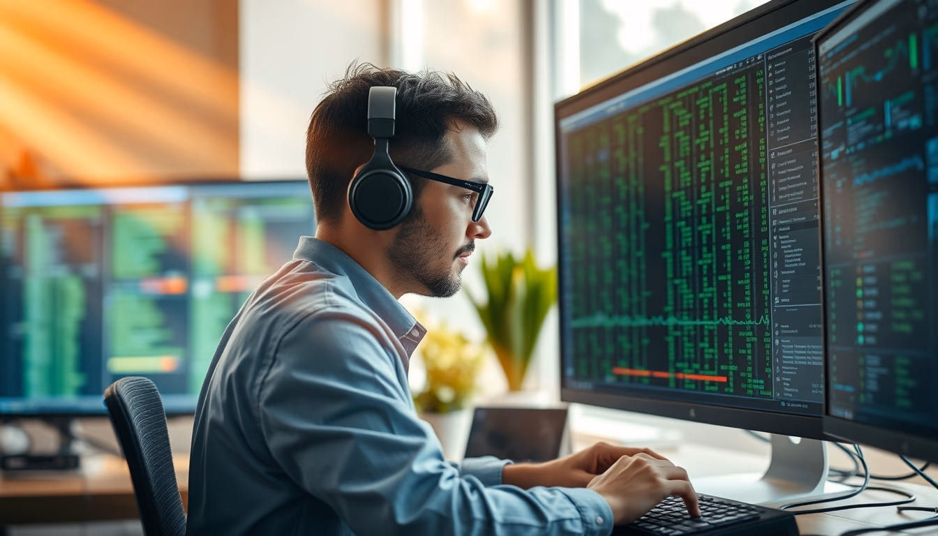 AI engineer training neural network on workstation in editorial style