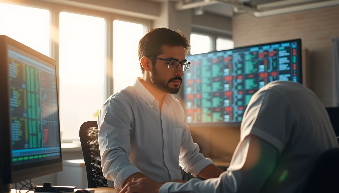AI engineer training neural network on workstation in editorial style