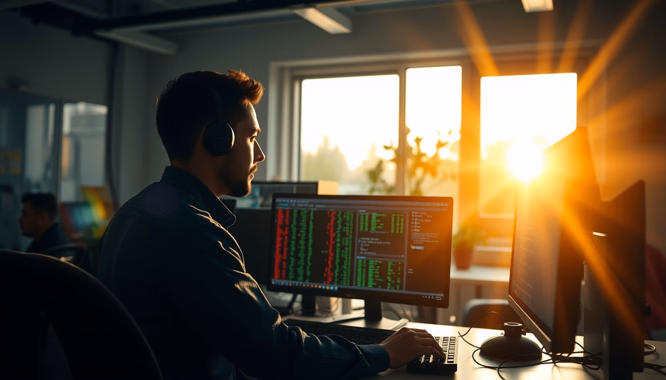 AI engineer training neural network on workstation em estilo editorial