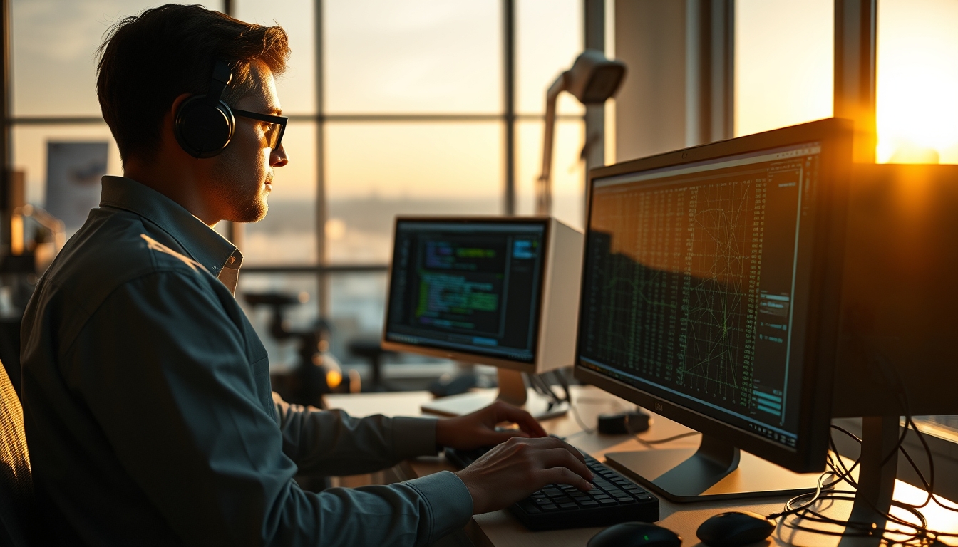 AI engineer training neural network on workstation em estilo editorial