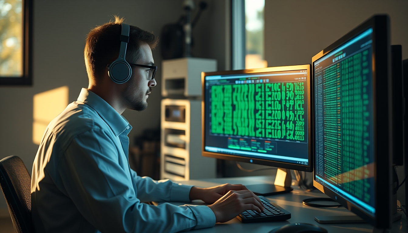 AI engineer training neural network on workstation em estilo editorial