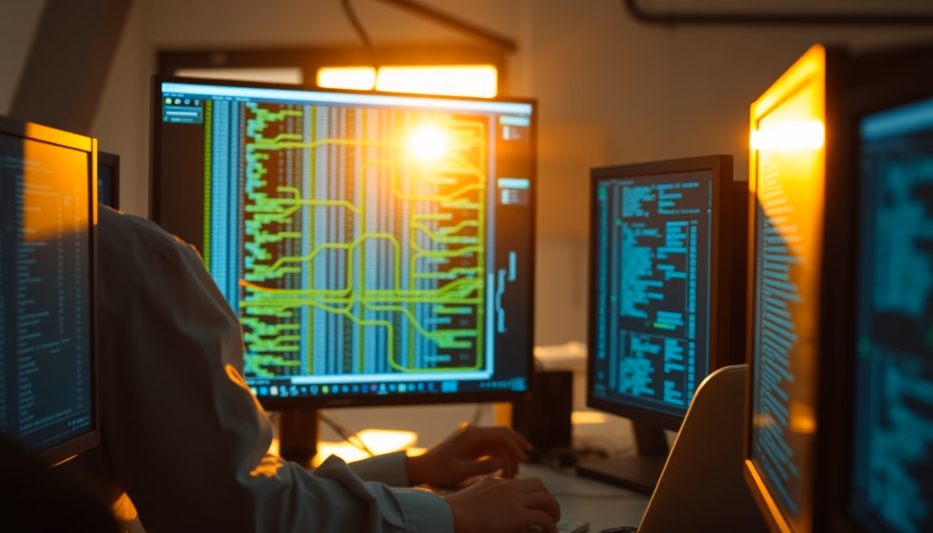 AI engineer training neural network on workstation em estilo editorial
