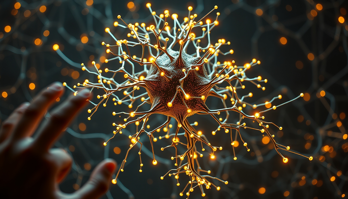 Rede neural de IA nós e conexões brilhantes em espaço 3D em estilo editorial