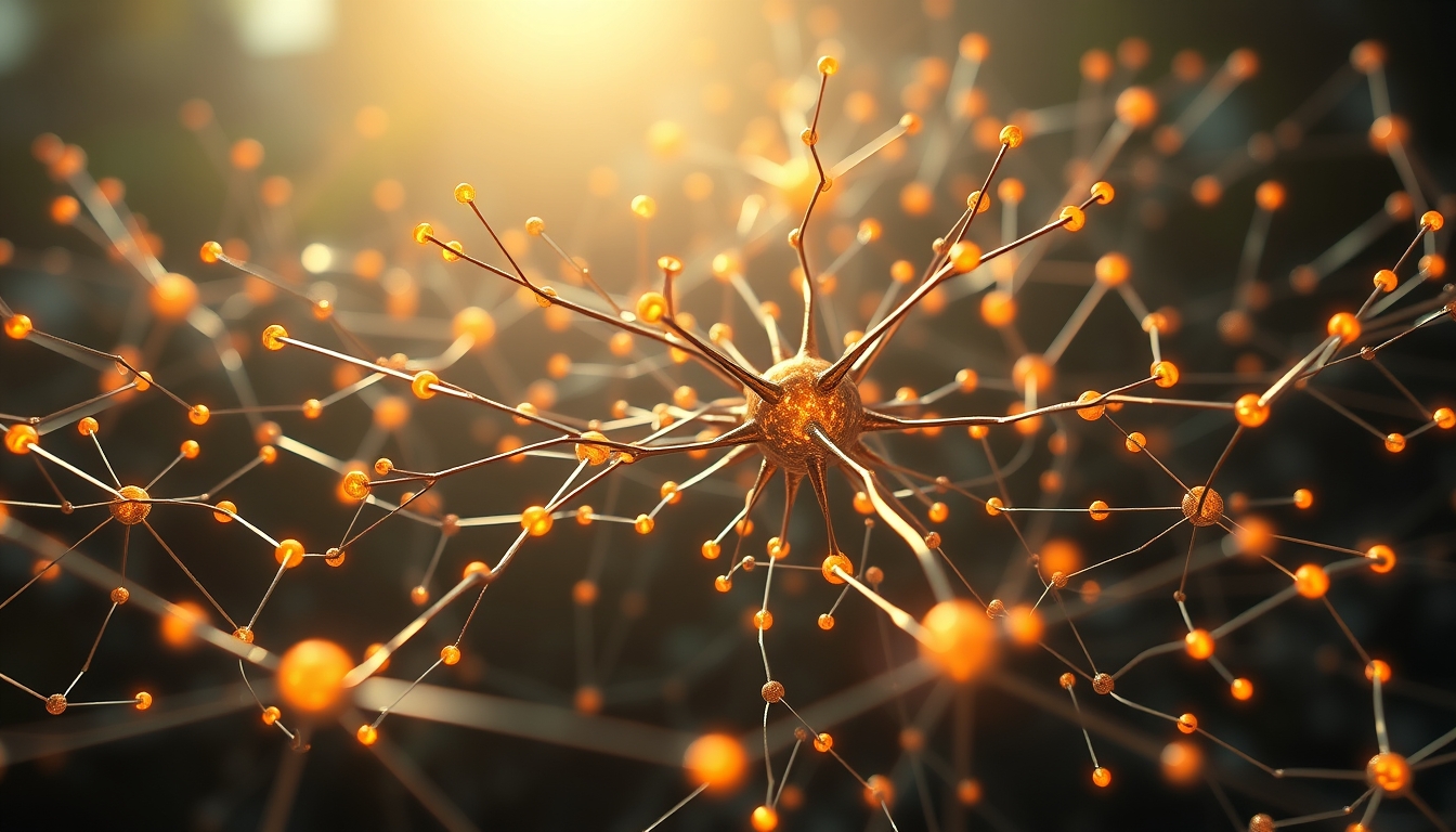 Rede neural de IA nós e conexões brilhantes em espaço 3D em estilo editorial