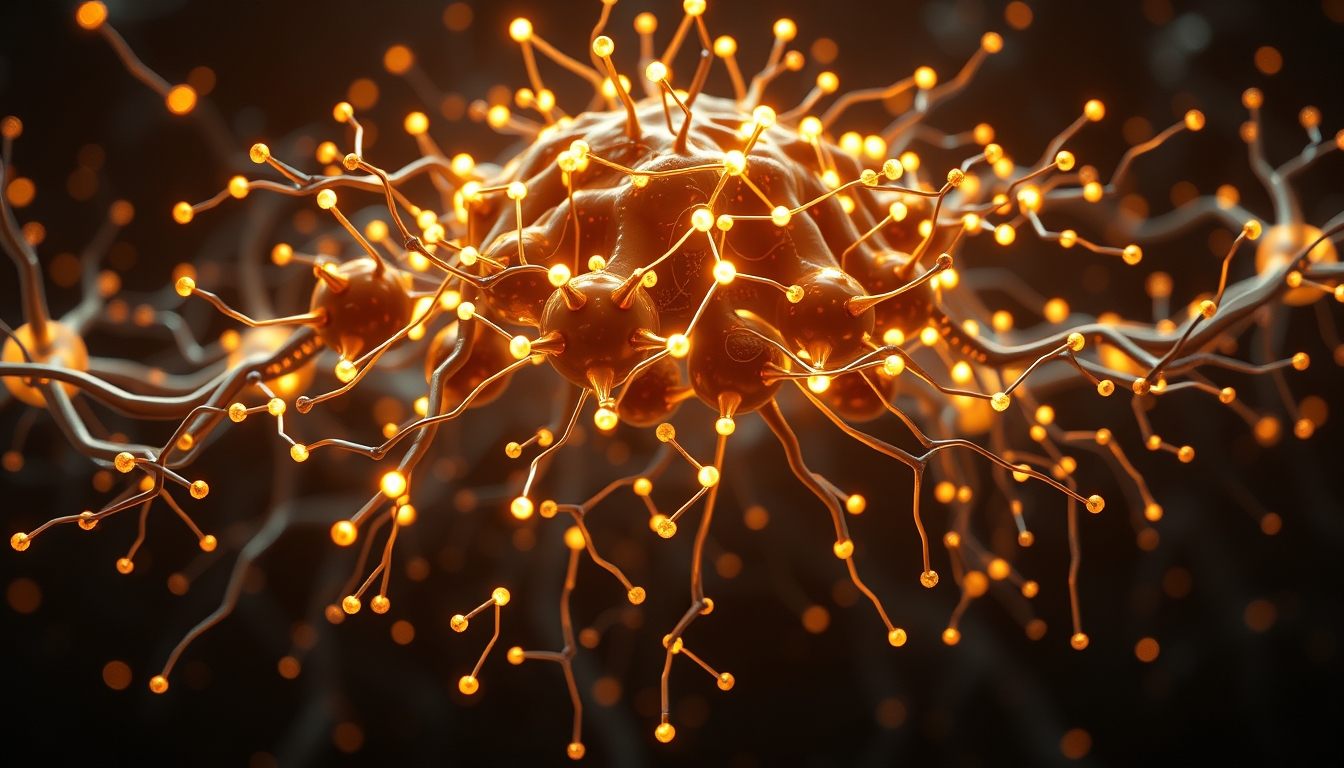 Rede neural de IA nós e conexões brilhantes em espaço 3D em estilo editorial